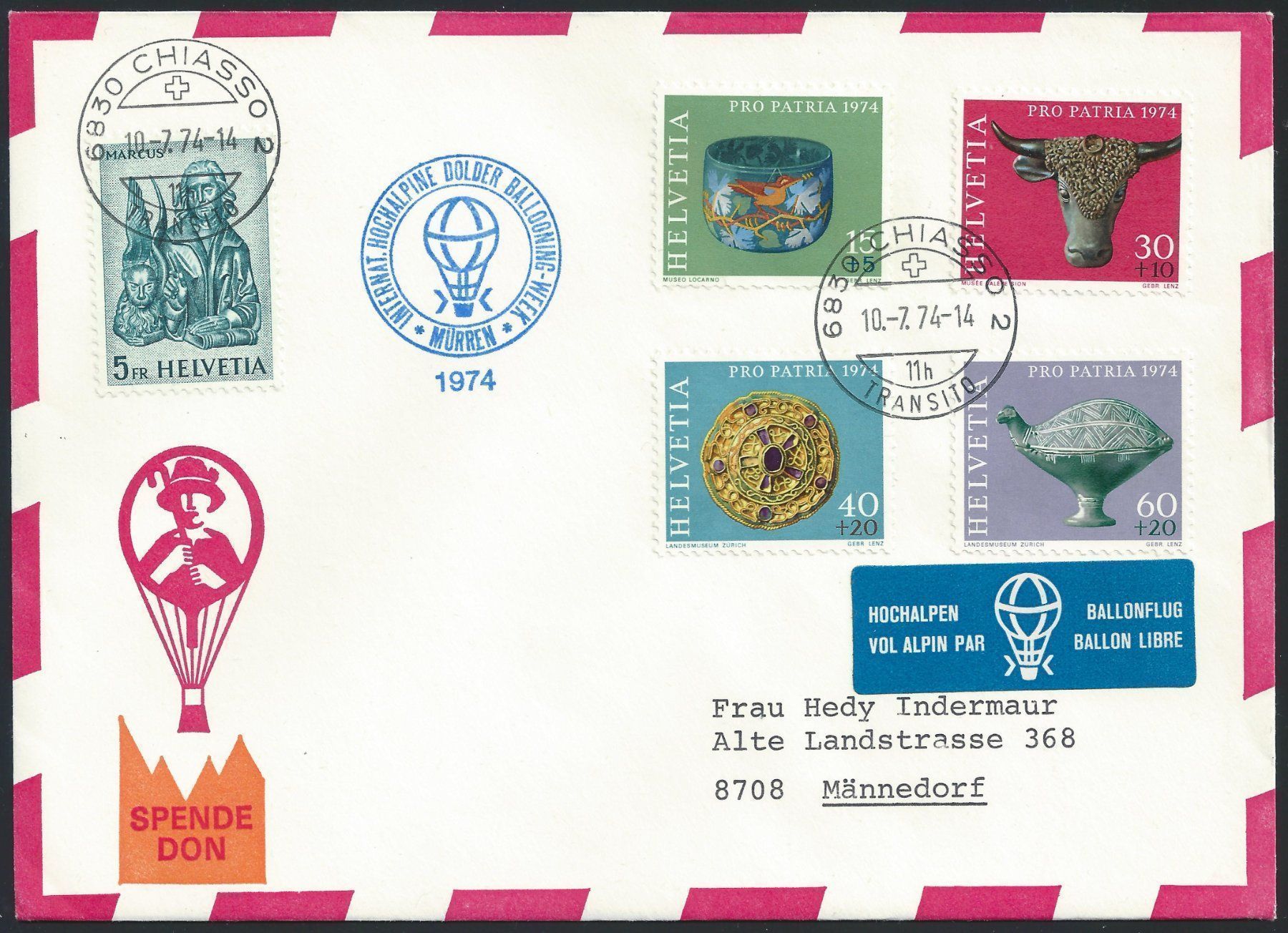 Tutti i francobolli: 1974 Hochalpenballonflug – Usato da Wittenwil venduto da Khunruedi