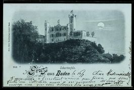 Mondschein-AK Baden, Schloss Schartenfels im Mondschein