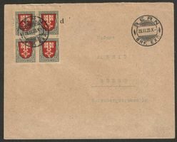 1920 : Pro Juventute J 12 im Viererblock auf Brief