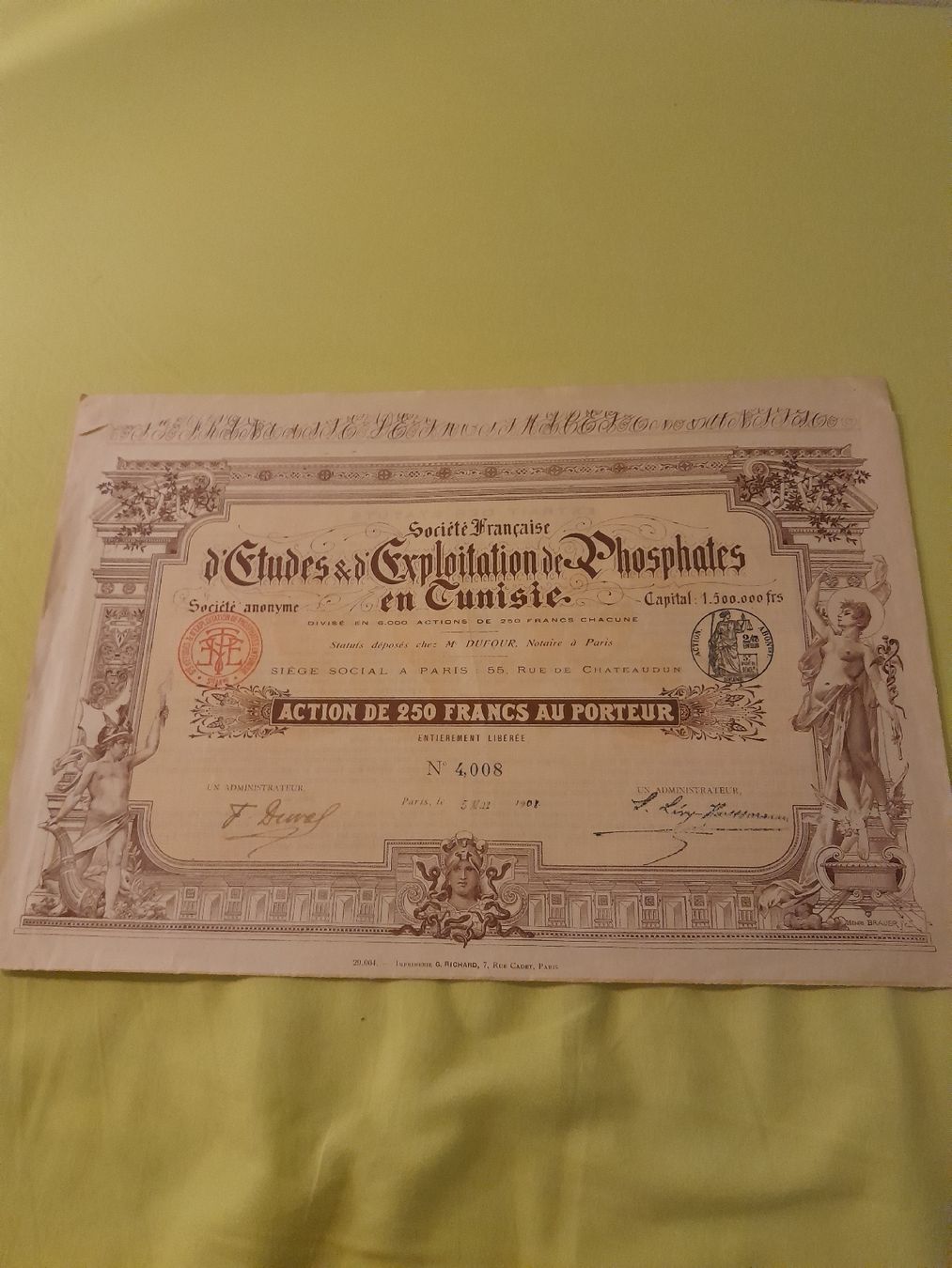 Dokumente: Action Ancienne Rare - Phosphates en Tunisie - Collection – Gebraucht aus Marly von globetrotter1723