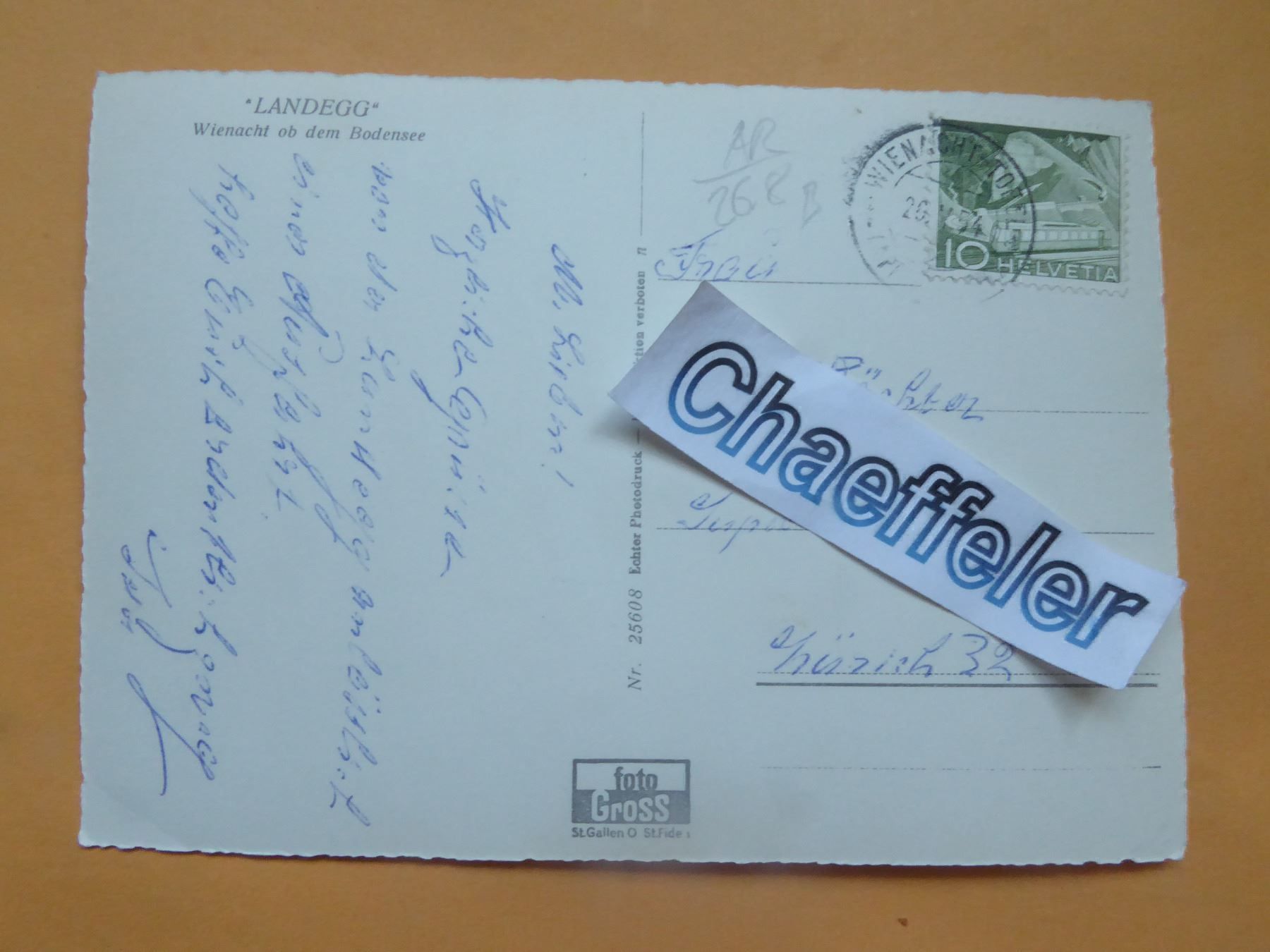 Cartoline postali: "Landegg" Wienacht ob dem Bodensee – Usato da Zürich venduto da Chaeffeler 1