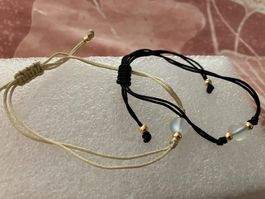 2 St.Armband Set Bohemian Style,Wachskordel und heller Stein