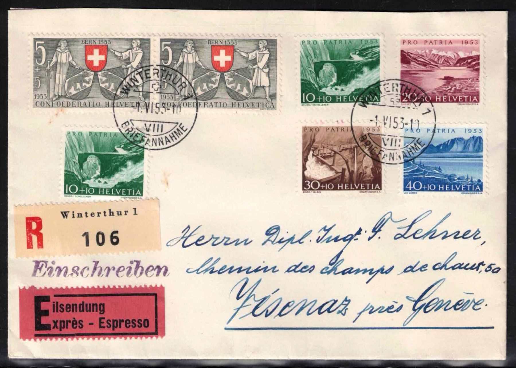 Tutti i francobolli: 1953 Pro Patria auf Express - FDC, gestempelt "1.VI.53" – Nuovo (secondo la descrizione) da Nuglar venduto da Stamp88