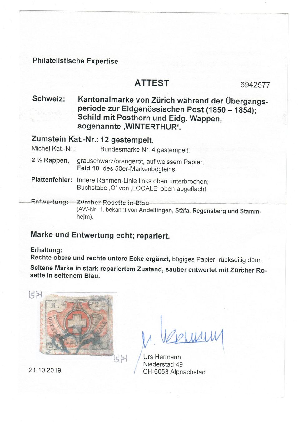 Tutti i francobolli: ALTSCHWEIZ «Winterthur, BLAUE ROSETTE» – Usato da St. Gallen venduto da MuellerFamilyOffice 1