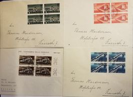 B224) 1947, FDC 100 Jahr Eisenbahn im 4-Block 4 Briefe