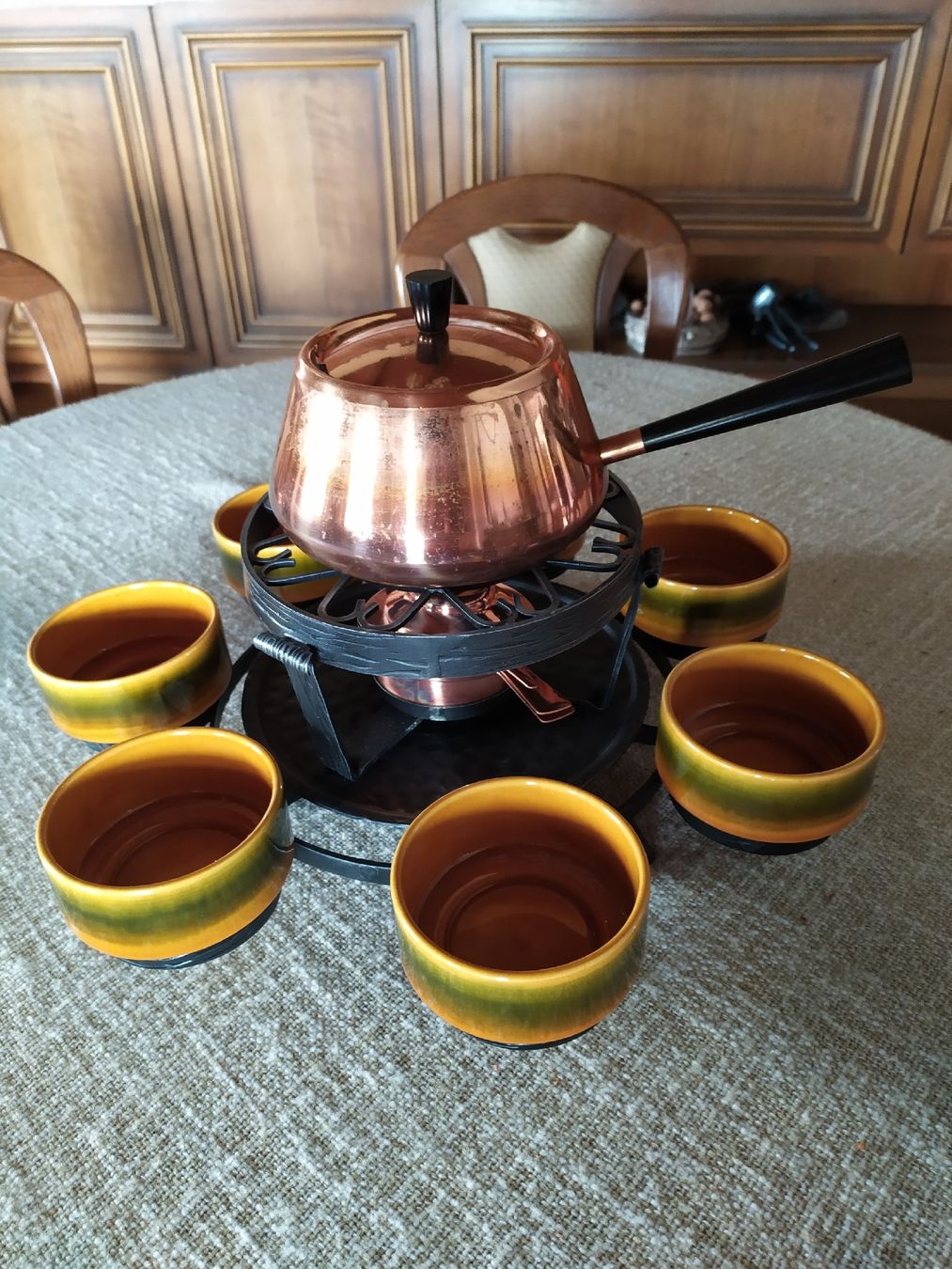 Padelle: Vintage Copper Fondue Set – Usato da Hinwil venduto da Ehretstock8 1