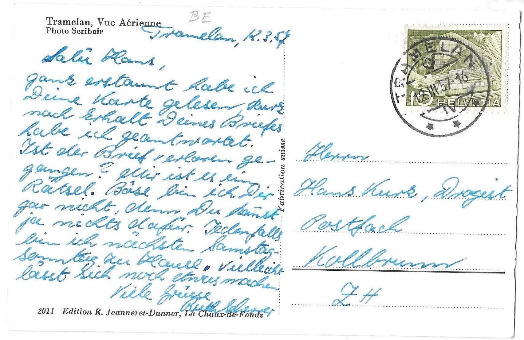 Cartoline postali: Tramelan vue Aérienne – Usato da Olten venduto da clotaldi 1