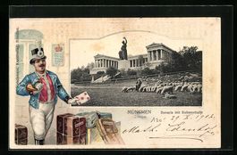 Litho München, Schafherde vor Bavaria u
