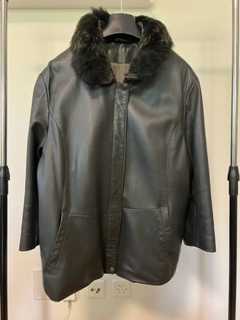 Lammleder Jacke dunklgrün mit Fellkragen Gr. 46