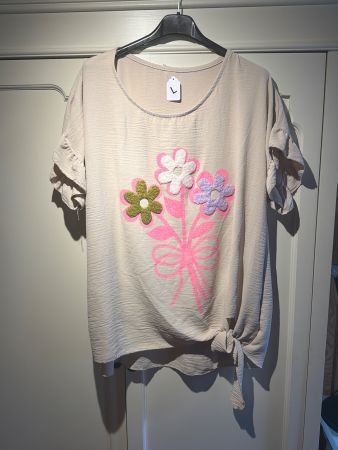 DAMEN KURZARM BLUSE-BEIGE
