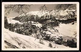 AK St. Moritz-Dorf, Totalansicht im Winter mit Muottas Murai