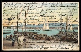 AK Genève, Voiliers au quai et charrettes de pierre