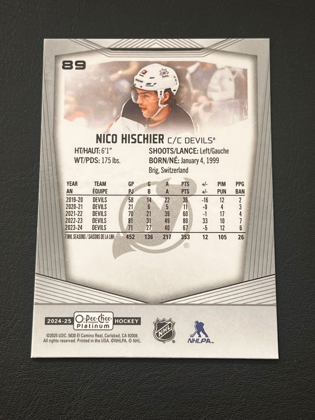 NHL Carte collezionabili: Nico Hischier 2024 Platinum Base New Jersey Devils – Nuovo (secondo la descrizione) da Möhlin venduto da SwissHockeyCards 1