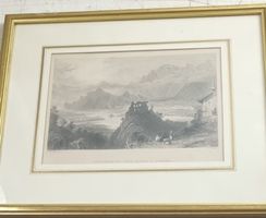 Stahlstich Mündung Rhein & Tamina Bad Ragaz Bartlett Antik