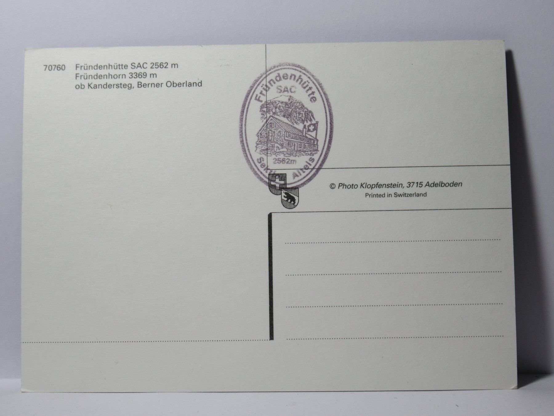 Cartes postales: Fründenhütte S A C  ,  ob Kandersteg – Neuf (Voir description) à Grenchen par Bluemchen1900 1