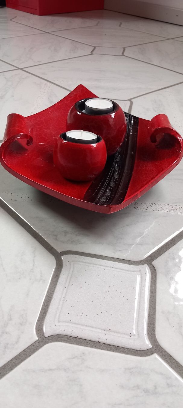 Tutte le decorazioni: Rote Deko Schale mit Kerzenständer – Usato da Buttikon SZ venduto da MH1976 2