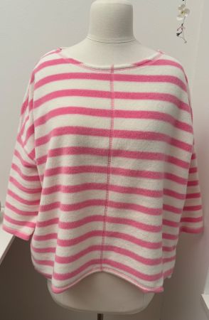Kuscheliger Fleece-Pulli, gestreift, pink/beige Gr. S