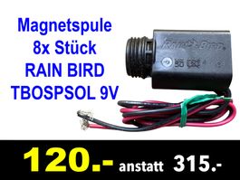 🔴  Magnetspule RAIN BIRD 8x Stück TBOSPSOL 9V /498B