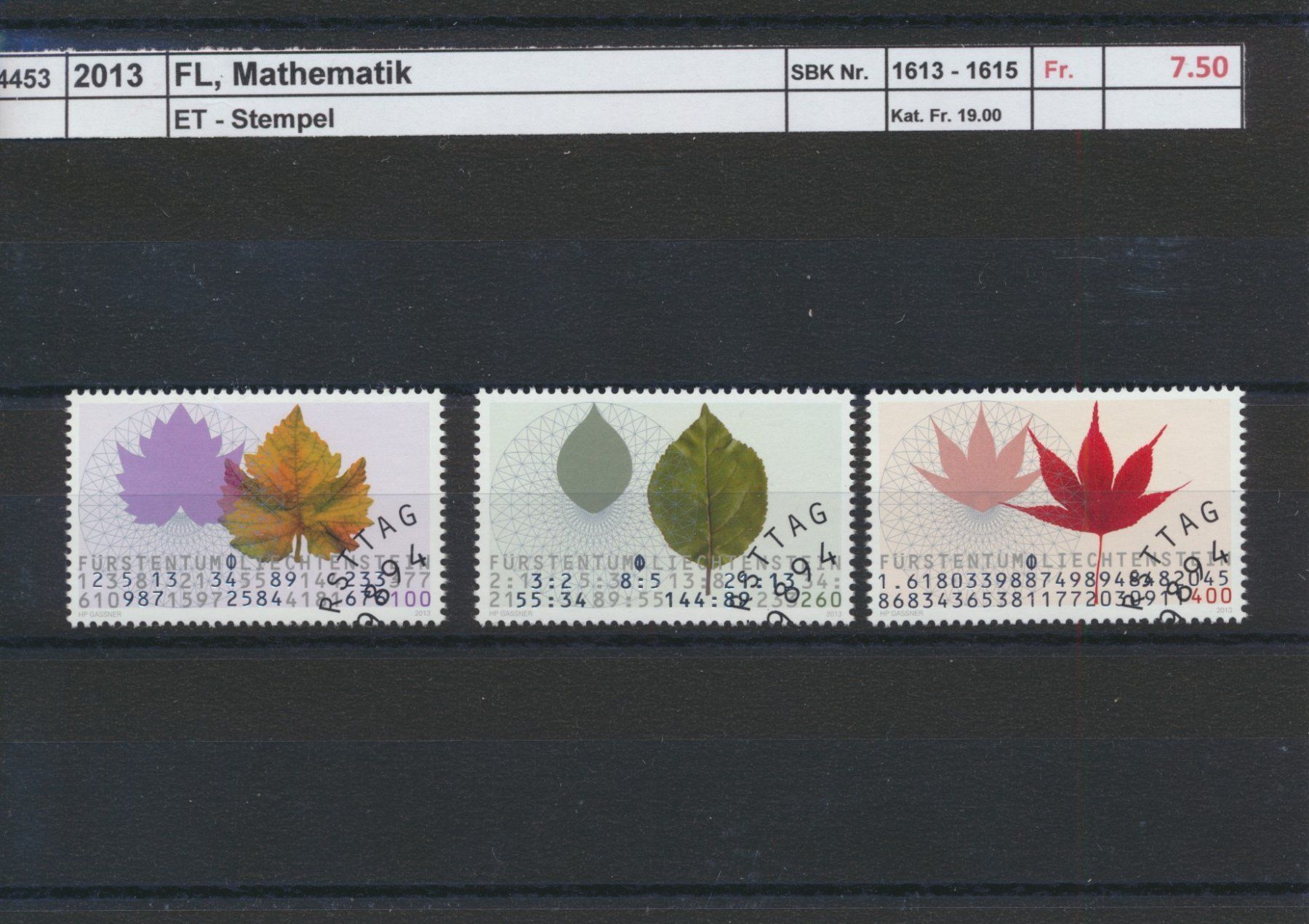 Tutti i francobolli: 2013 FL, "Mathematik", ET - Stempel – Usato da Winterthur venduto da Zupogeru