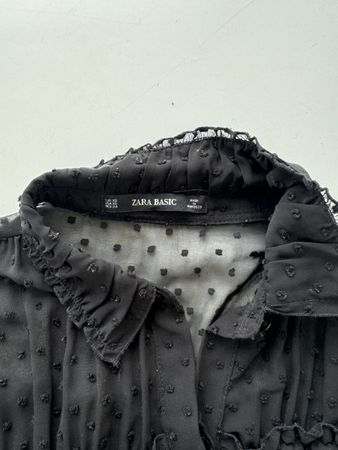 Elegant Black Sheer Swiss Dot Dress, Size S