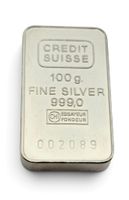 Credit Suisse Silberbarren 100 g Feinsilber 999 nummeriert