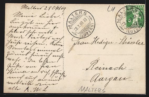 Ansichtskarten: AK Malters, Ortspartie, 1909 – Gebraucht aus Berlin von bartko-reher 1