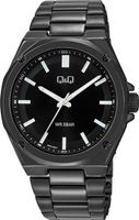 🇯🇵 ®Q&Q Citizen Herrenuhr Schwarz Edelstahl 42mm 5ATM NEU
