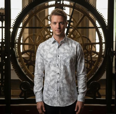 Baumwollhemd Herren | Zahnräder Motiv Grösse 40
