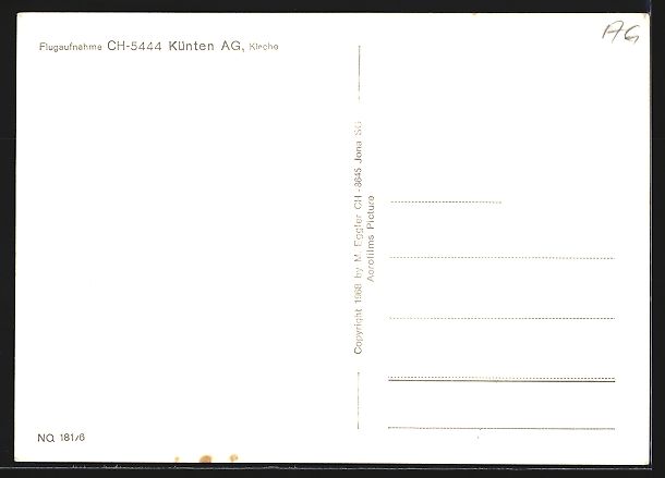 Cartoline postali: AK Künten /AG., Kirche vom Flugzeug aus – Usato da Berlin venduto da bartko-reher 1