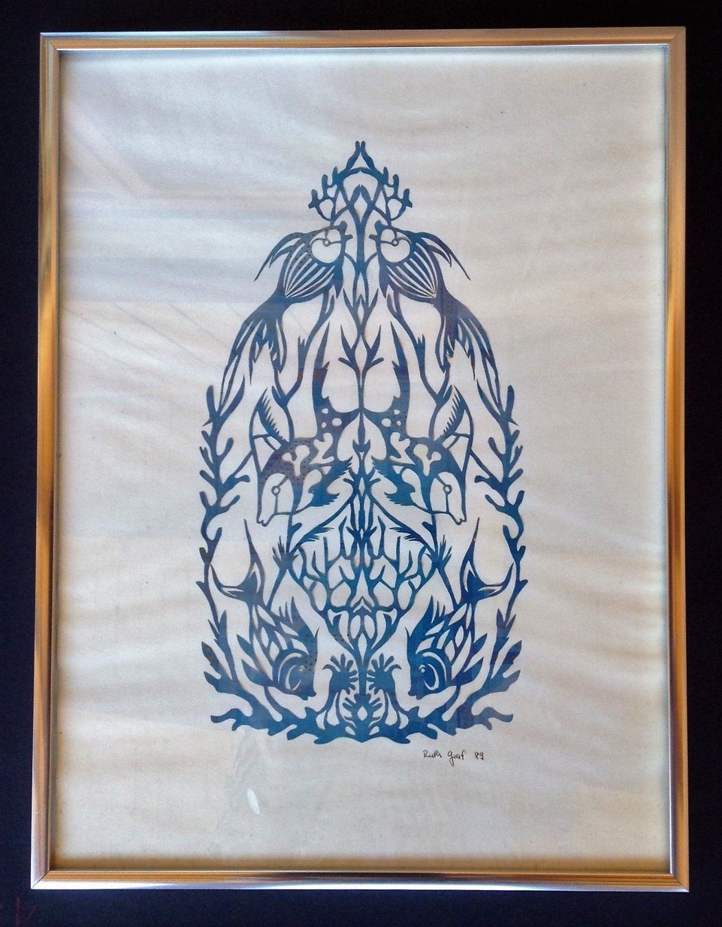 Grafica & Litografie: Scherenschnitt mit Fischen, sign. – Usato da Alpnach Dorf venduto da MZ001