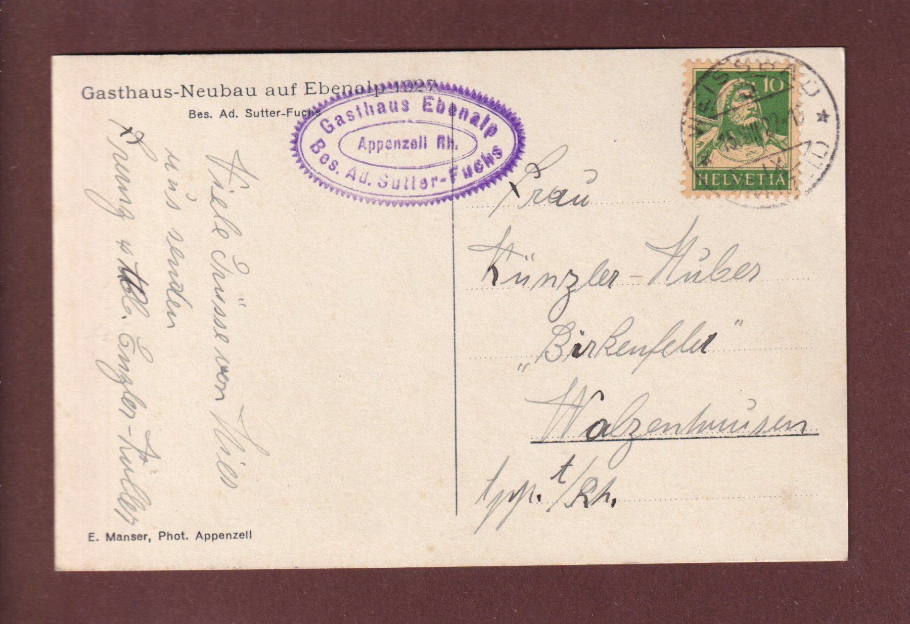 Cartoline postali: Gasthaus EBENALP - 1927 – Usato da Pully venduto da nicecards 1