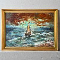 Paysage marin à l'huile sur tôle (fer-blanc) monogrammé F.C.