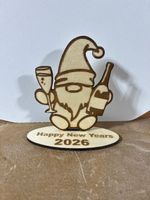 Neujahr Deko Zwerg Holz Happy New Years 2026 Tischdeko