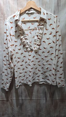 🎉 STEPS Bluse - 38 - mit Vogel-Print & Rüschen