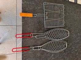 3er Set Grillzubehör Fischgrill Rost Grillkorb