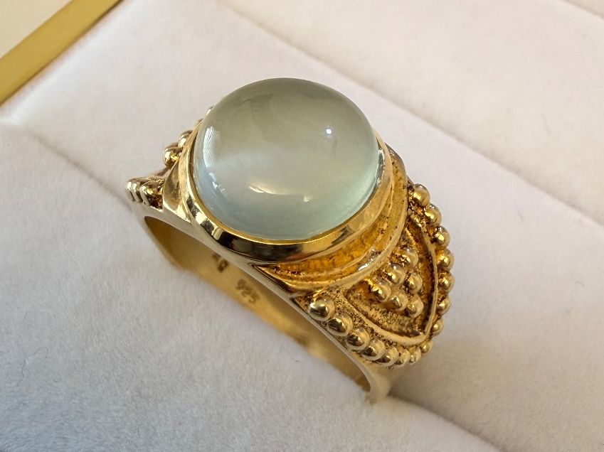 Anelli: Ring Silber 925 vergoldet mit einem Prehnit Stein 58 – Nuovo e nell'imballaggio originale da Zug venduto da gold.schmuck 2