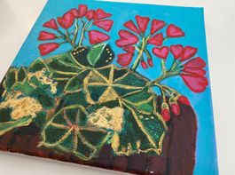 Ölgemälde Blumen, Handgemalt, 25x25cm, Kunst für Zuhause