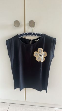 Damen Bluse schwarz mit Blumenapplikation Grösse M