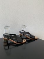 ROBERT CLERGERIE: Elegante Leder-Sandalen, Schwarz/Gold, 37