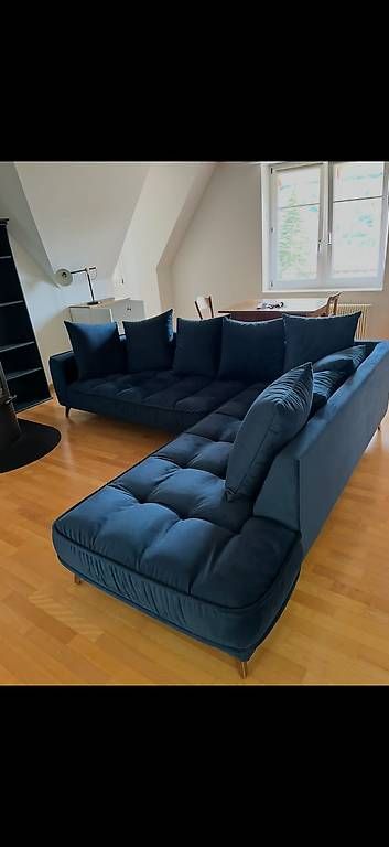 Divani: Ecksofa Polich, Samt dunkelblau - Ottomane links – Usato da Winterthur venduto da frauenzimmer01