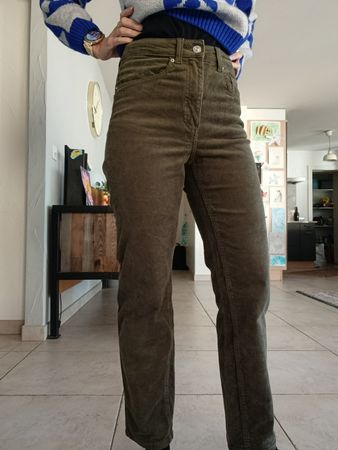 PANTALON VELOURS CÔTELÉ H&M VERT OLIVE 36