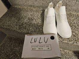 Weisse Damenschuhe Gr 39 mit Strass, "LULU" NEU