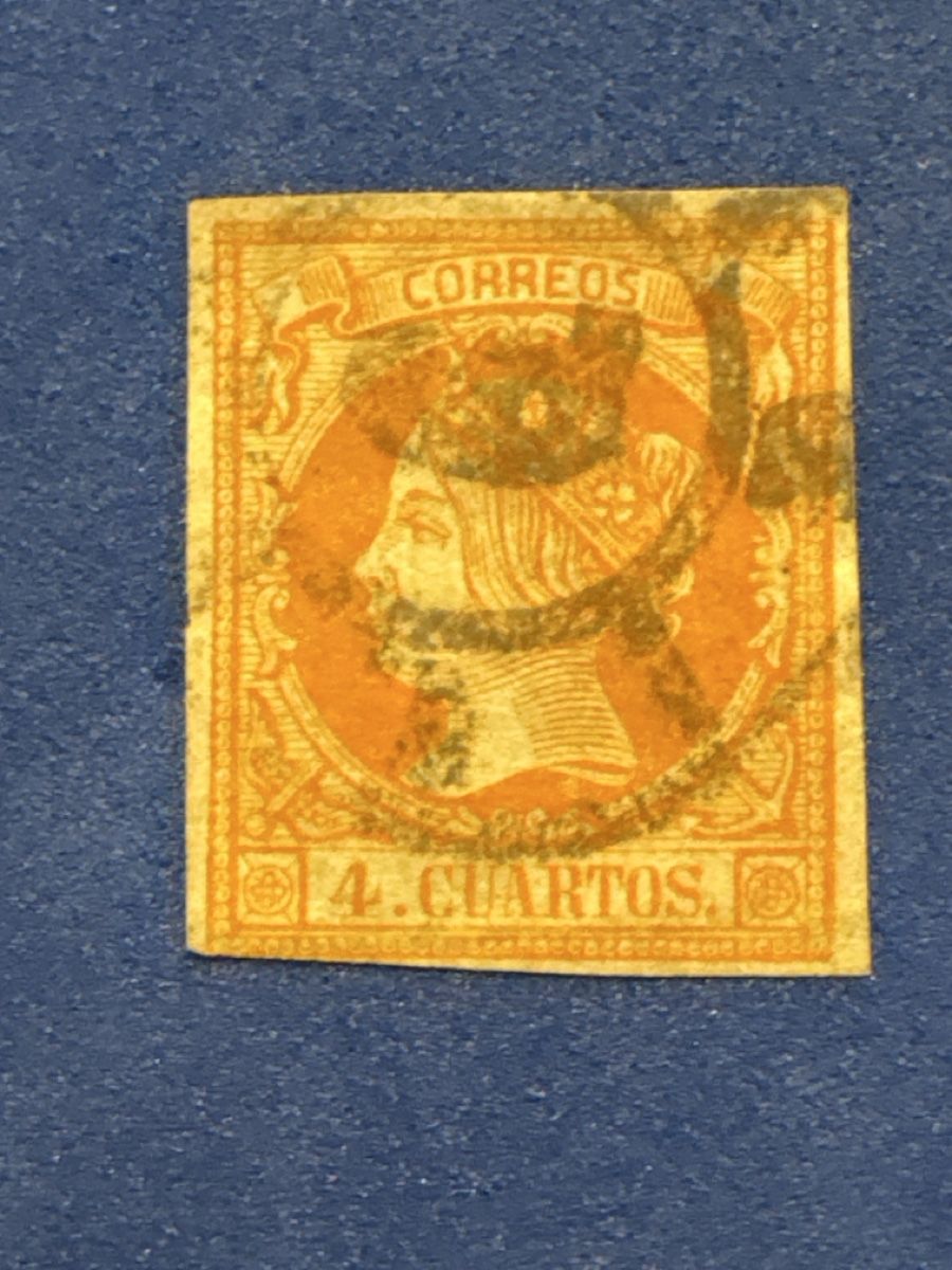 Alle Briefmarken: Timbre poste orange 4 cuartos usagé – Gebraucht aus Carouge GE von irma016