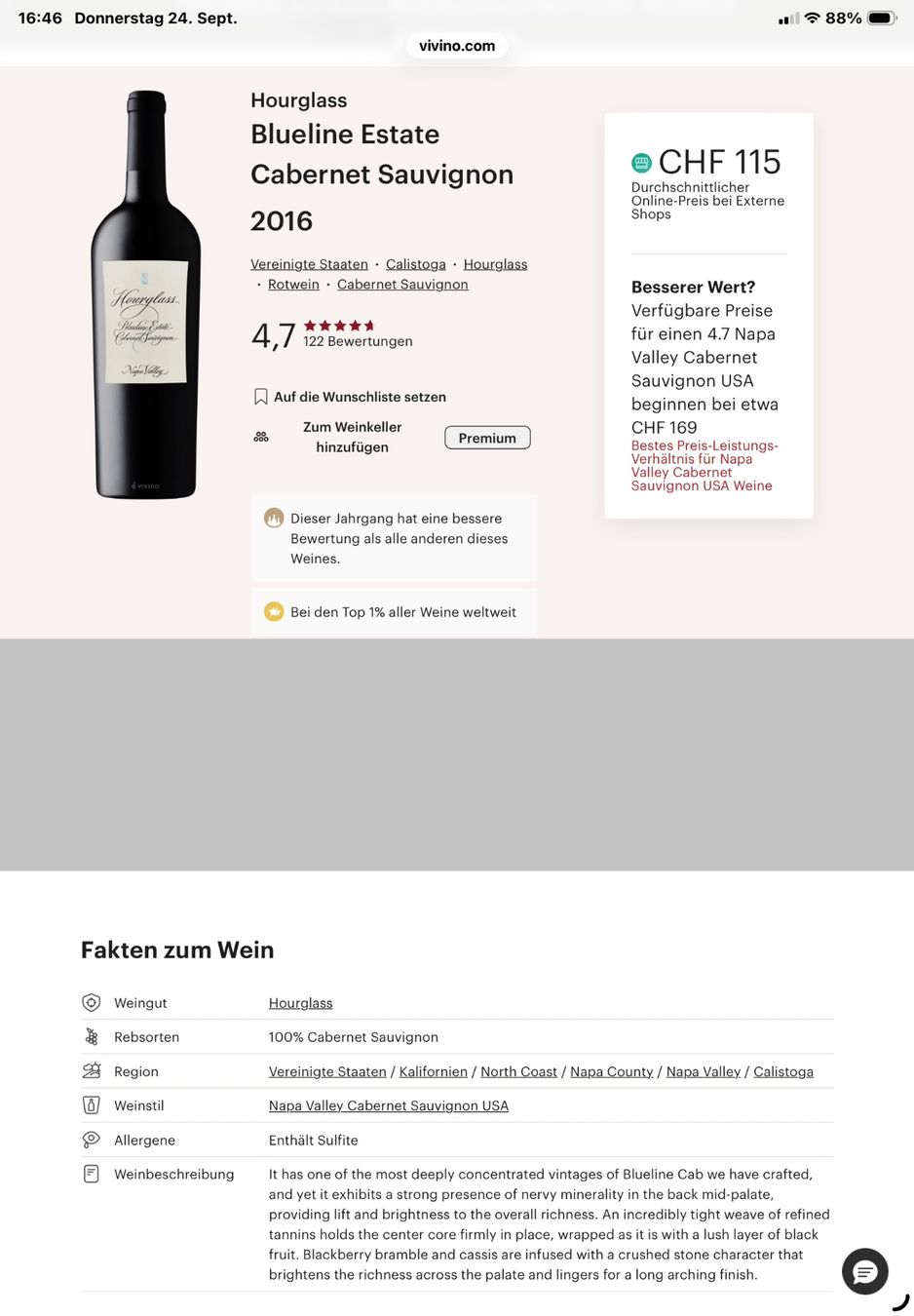 Vino: Hourglass Cabernet Sauvignon 2016 – Nuovo (secondo la descrizione) da Oberdorf BL venduto da Rn3959 3