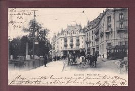 LAUSANNE - Place Bel-Air - Tram - Attelage - 1903