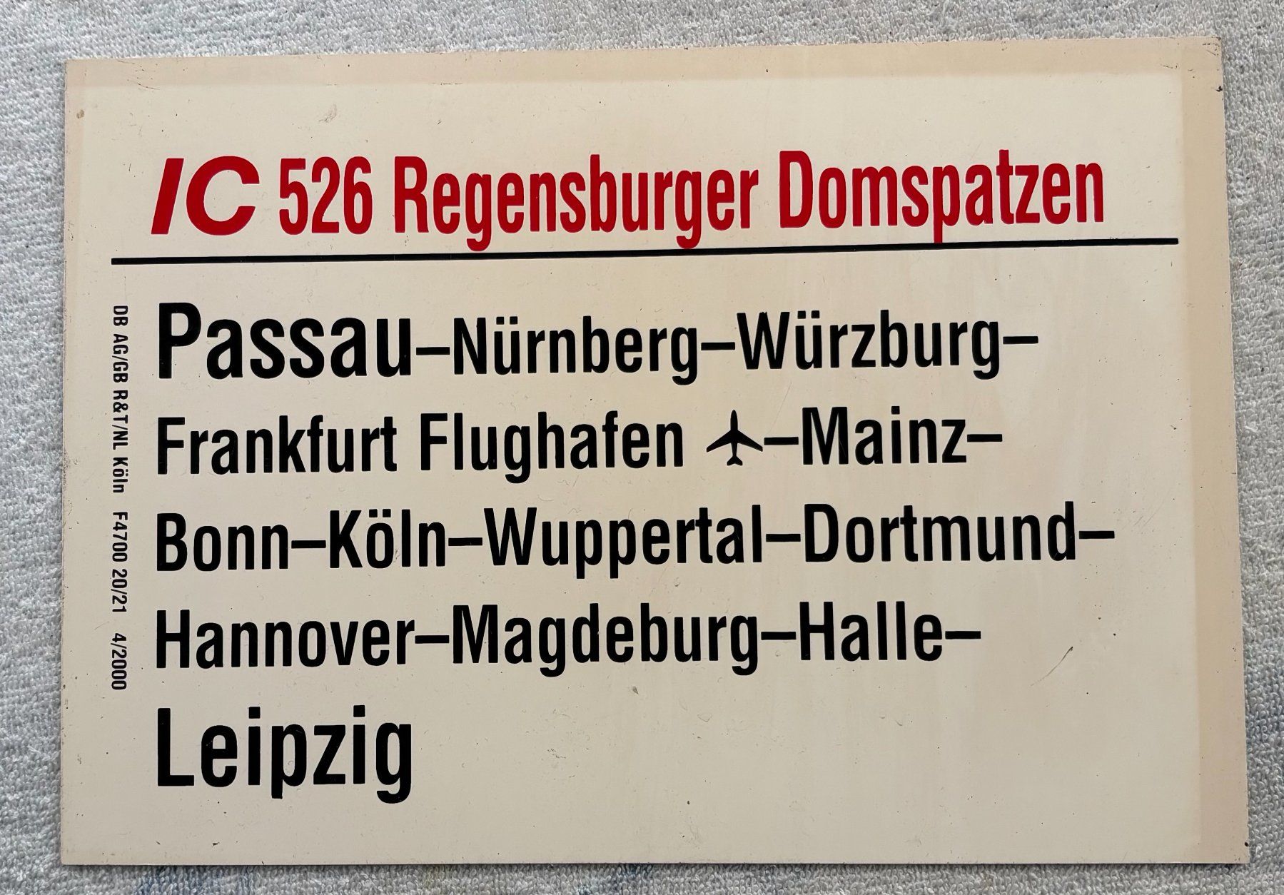 Insegne: DEUTSCH BAHN IC 526 REGENSBURGER DOMSPATZEN – Usato da Ostermundigen venduto da Wyatt-Earp 1