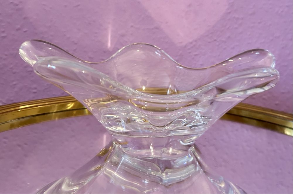 Coupe En Cristal Daum France - Décor Roses Vert Et Rose