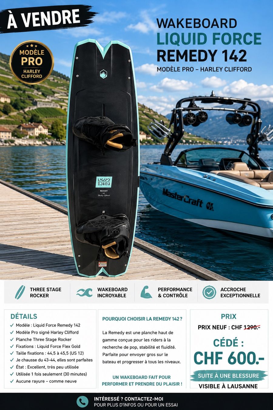 Surfboards & Schwimmbrette: Wakeboard liquide Force Harvey Clifford Pro NP1290.- – Neu (gemäss Beschreibung) aus Le Mont-sur-Lausanne von swisssail