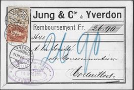 1906 Firmenkarte YVERDON Mischfrankat. Nr. 80/88A Top ab 1.-