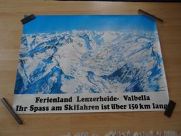 älteres Plakat Ferienland LENZERHEIDE-VALBELLA Skipisten